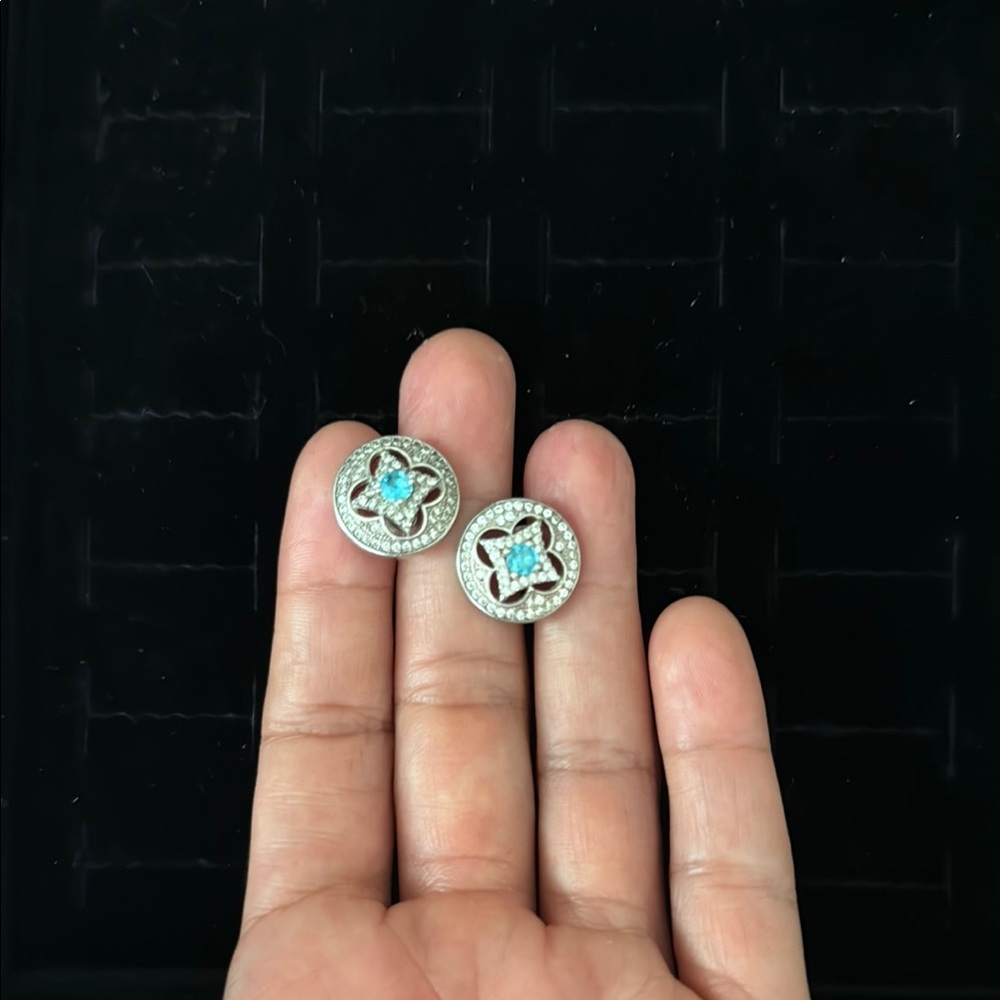 Elegant Silver and Blue Stud Earrings